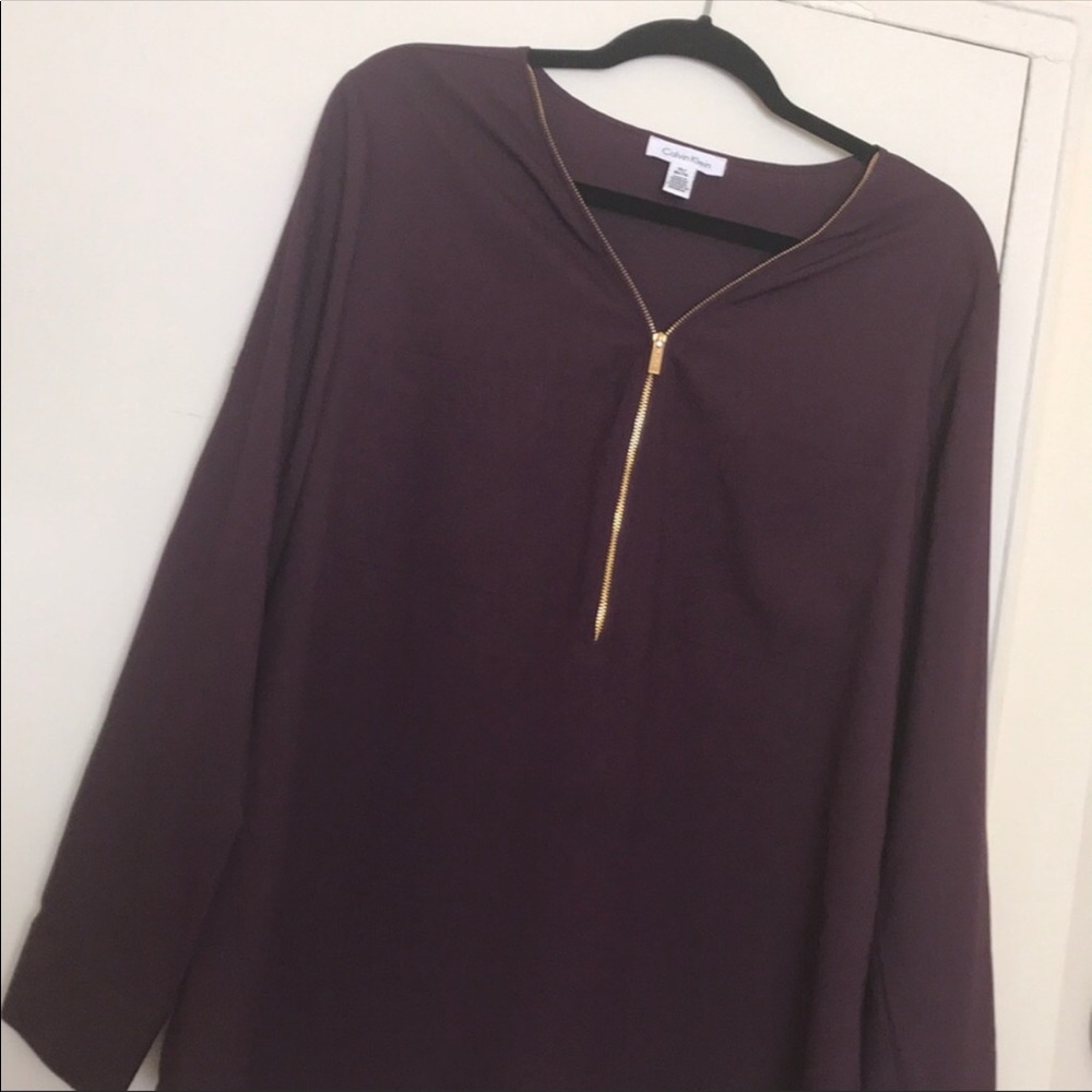 Calvin Klein Zipper V-neck Blouse